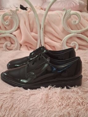 CAPPS OXFORDS Black Patent Lace-Up Men's Dress Shoes Soft Tie     Size 9